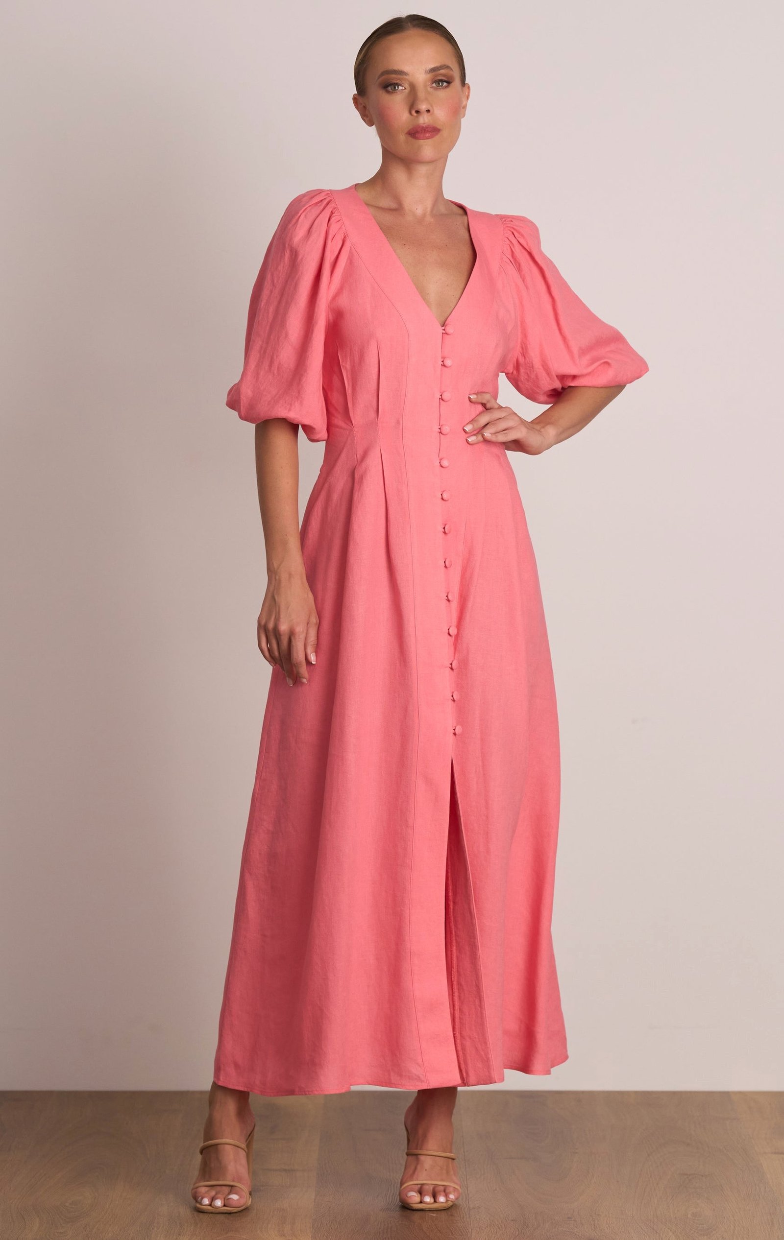 PASDUCHAS MEADOWS BUTTON MIDI DRESS - PUNCH PINK photo 2