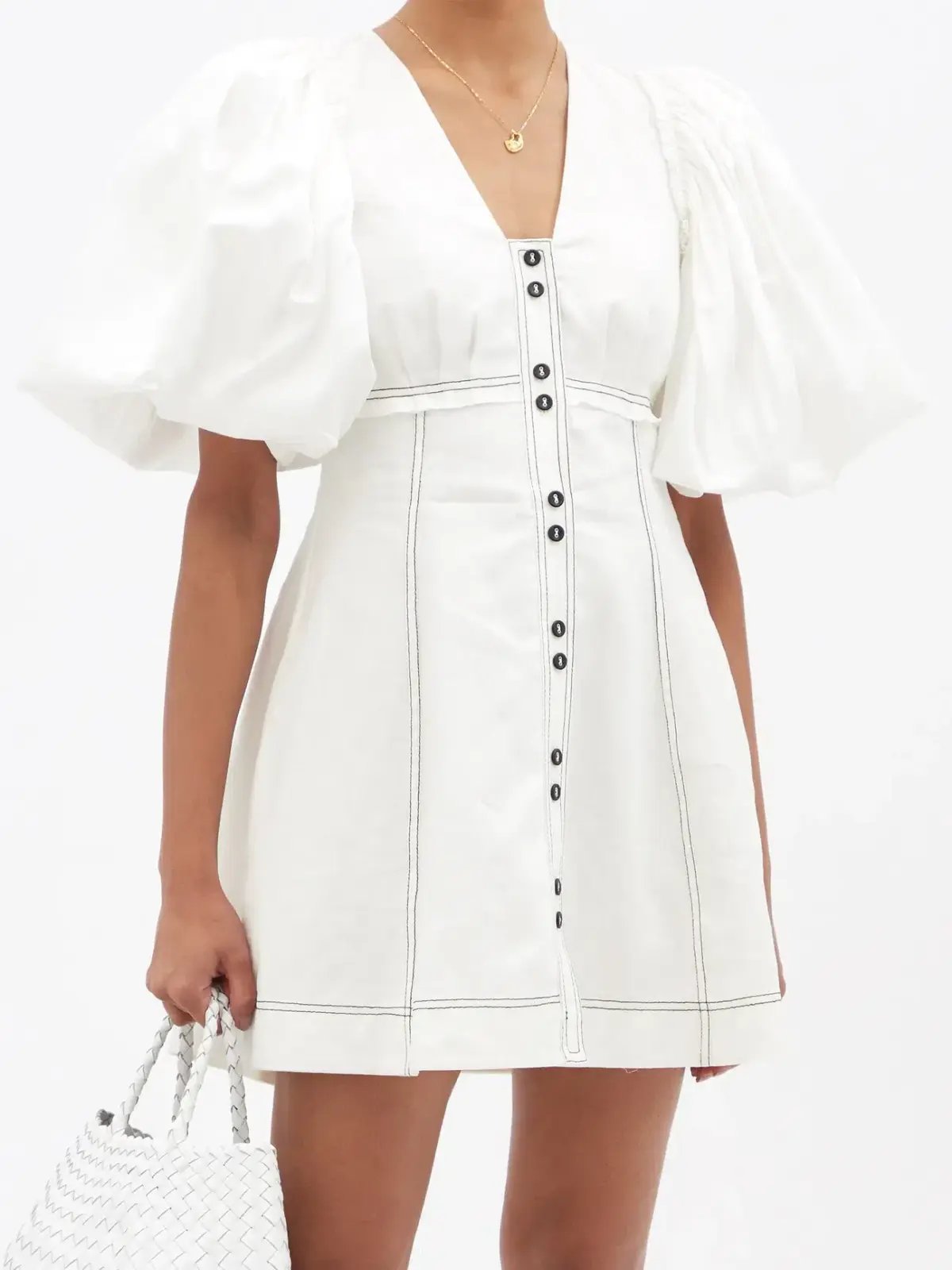 Aje Cherished Puff Sleeve Linen Mini Dress White Size 12 / L photo 2