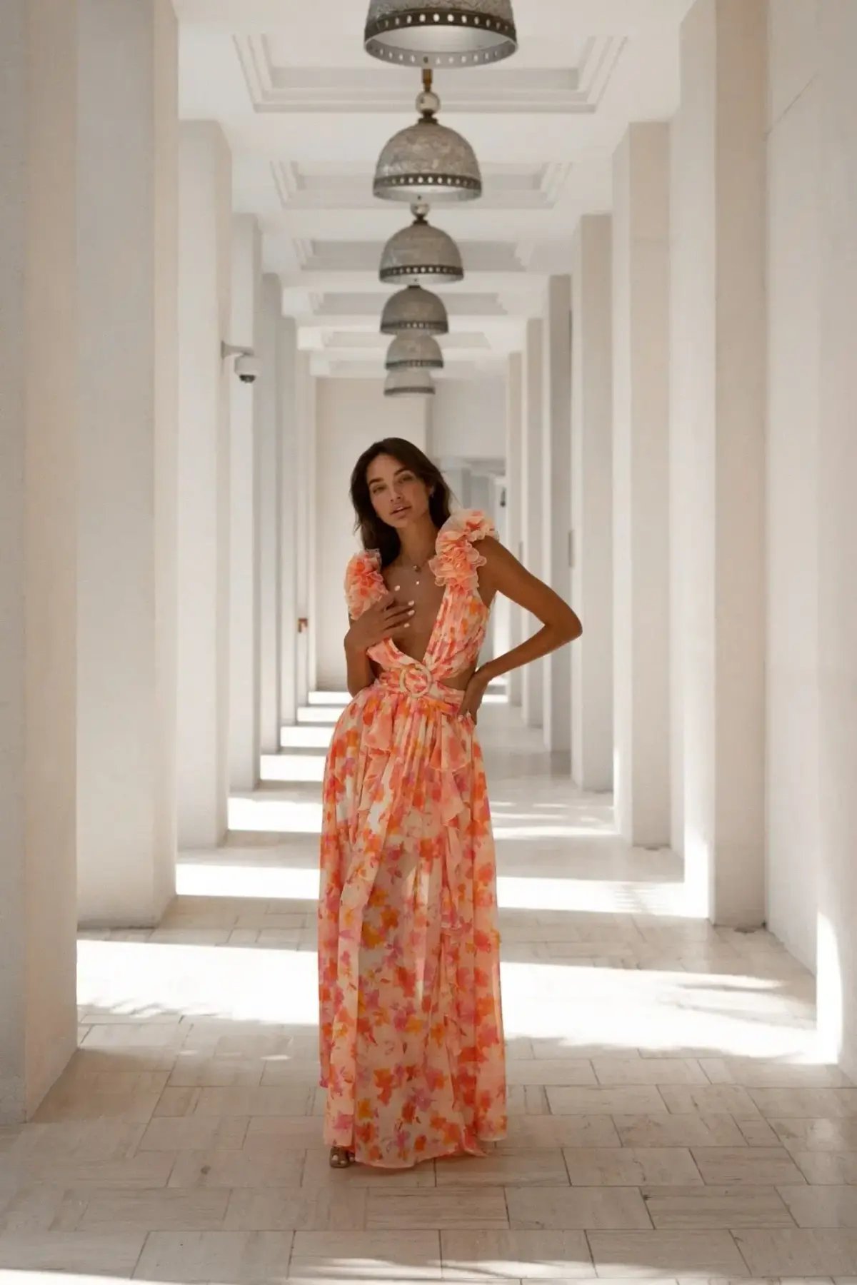 Anne Louise Boutique Cassini Orange Fuchsia Floral Maxi Dress Size AU 8 photo 8