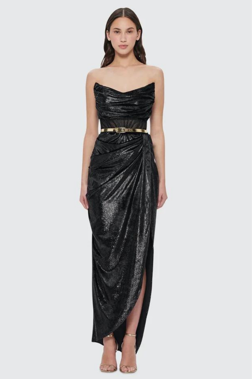 Leo Lin Madelyn Velvet Draped Split Dress photo 4