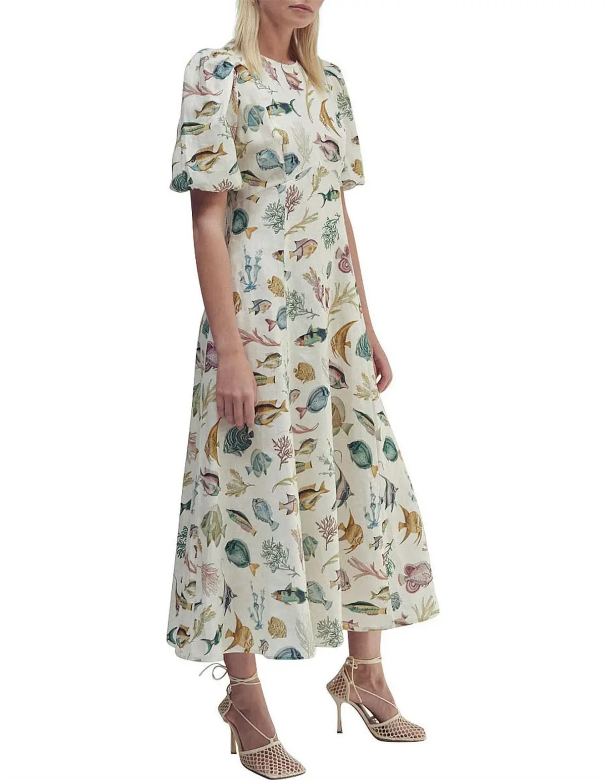 Alemais Wanda Linen Midi Dress Fish Underwater Size 10 photo 6