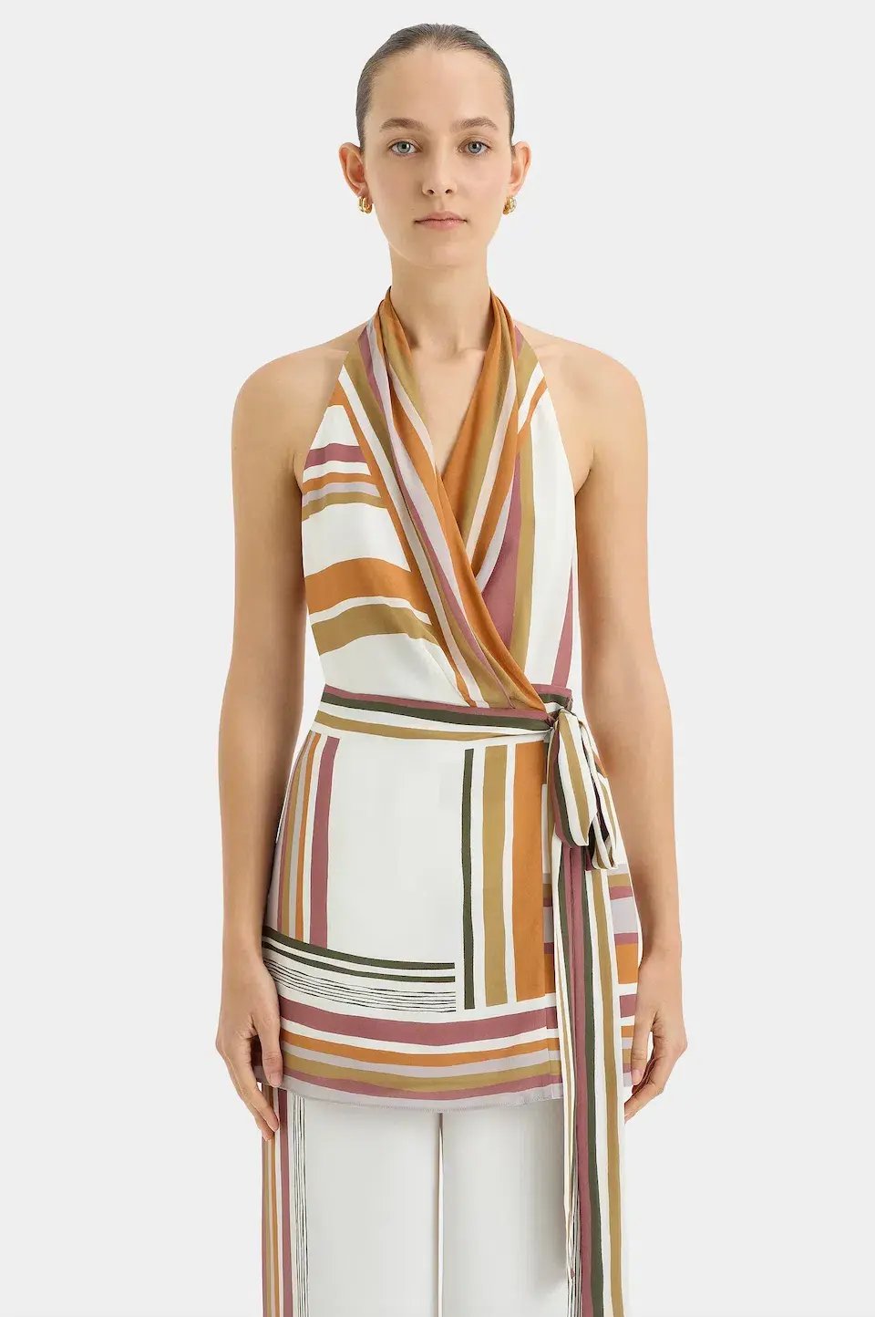 Sir the Label Caprera Wrap Halter Mini Dress Milazzo Stripe Print Size 1 / AU 6-8 photo 6