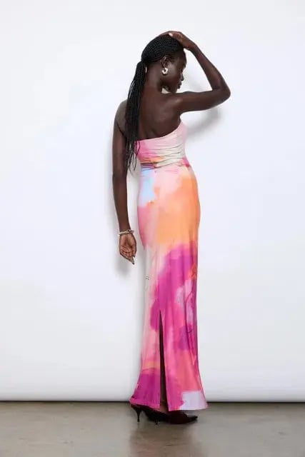 With Harper Lu Strapless Slip Maxi Dress Abstract Art Size M/AU 10 photo 7