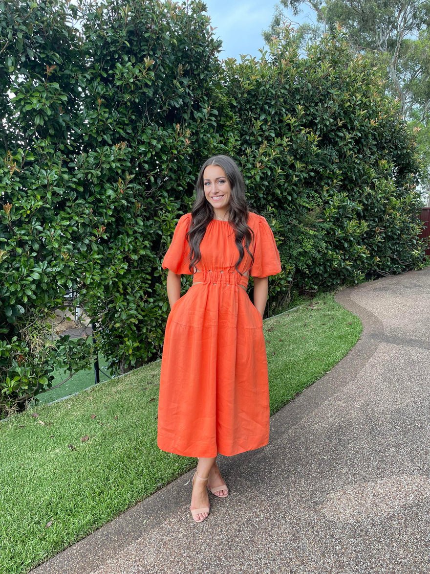 Aje Cosette Tie Back Midi Dress | Orange photo 3