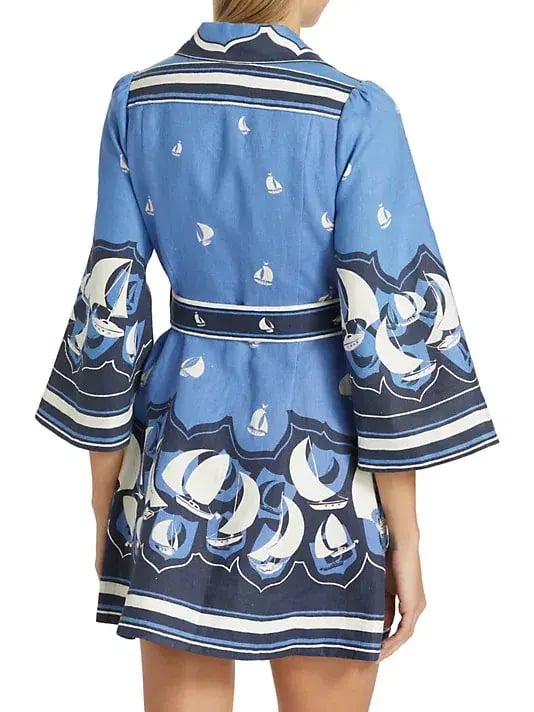 Zimmermann High Tide Mini Shirt Dress Blue Sailboats Size 1 / AU 10 photo 3