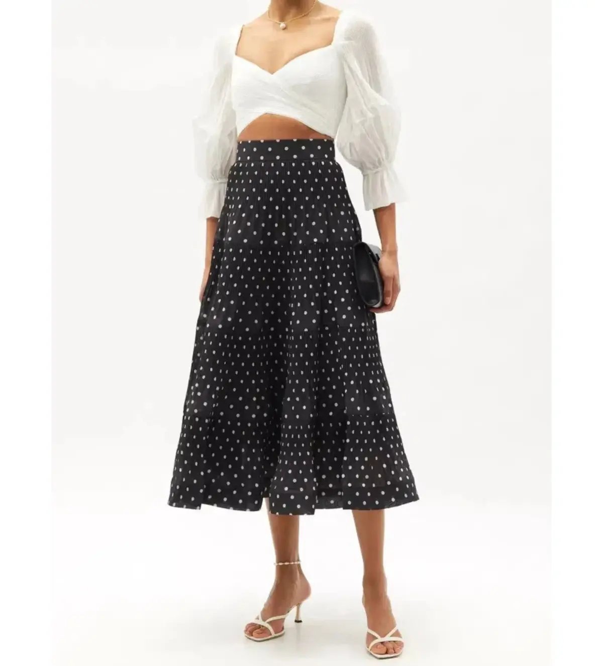 Zimmermann Tiered Plissé Voile Midi Skirt Polka Dot Size 0 AU 8 photo 2