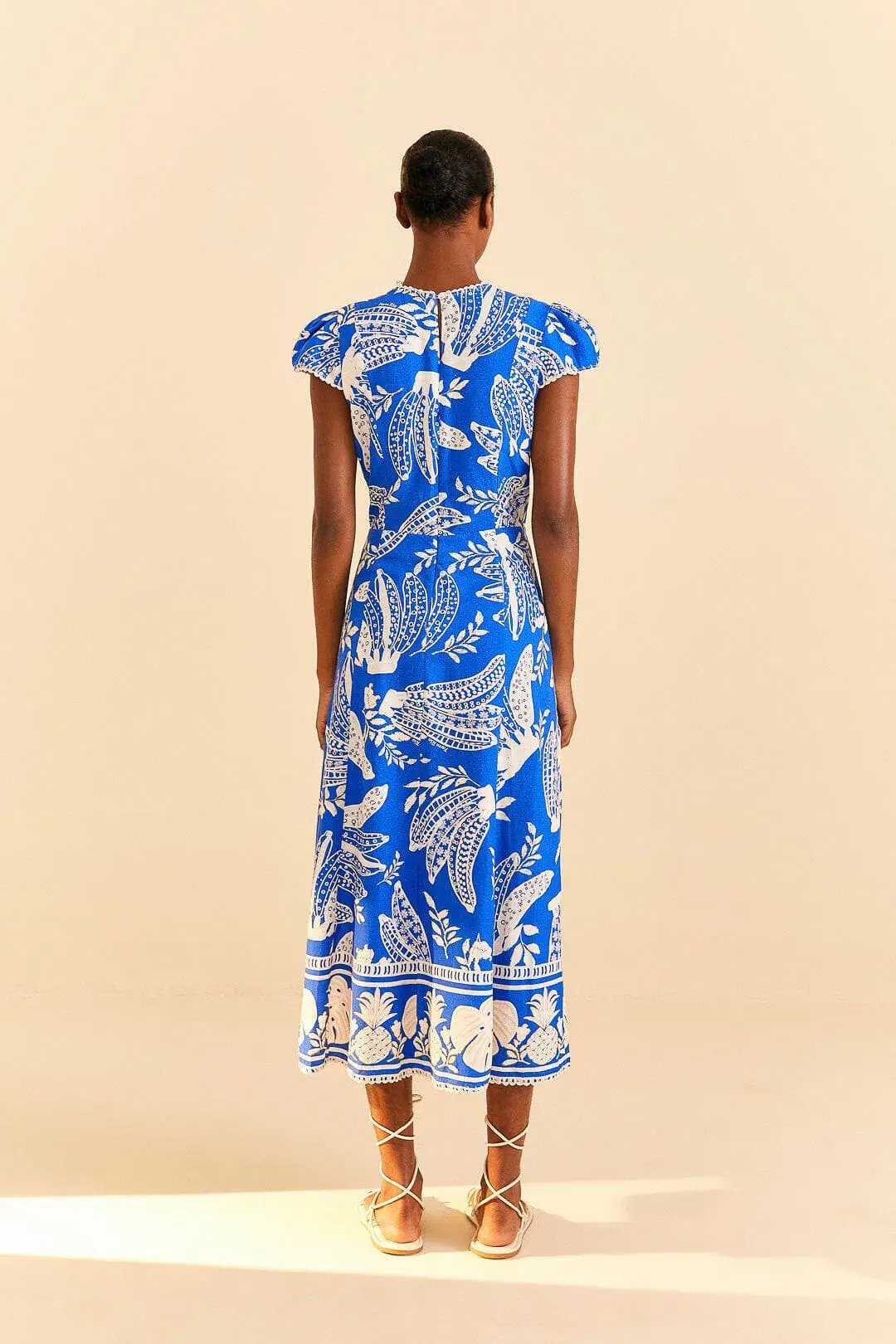 Farm Rio Blue Lace Banana Midi Dress Print Size 12 photo 2