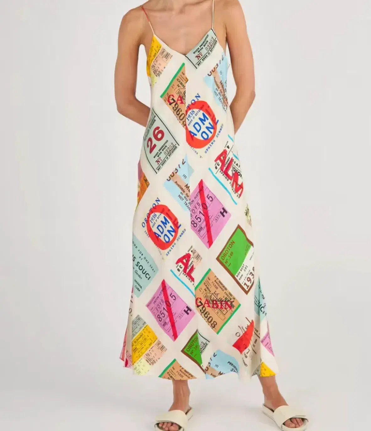 Oroton Ticket Print Slip Dress Print Size 8 photo 3