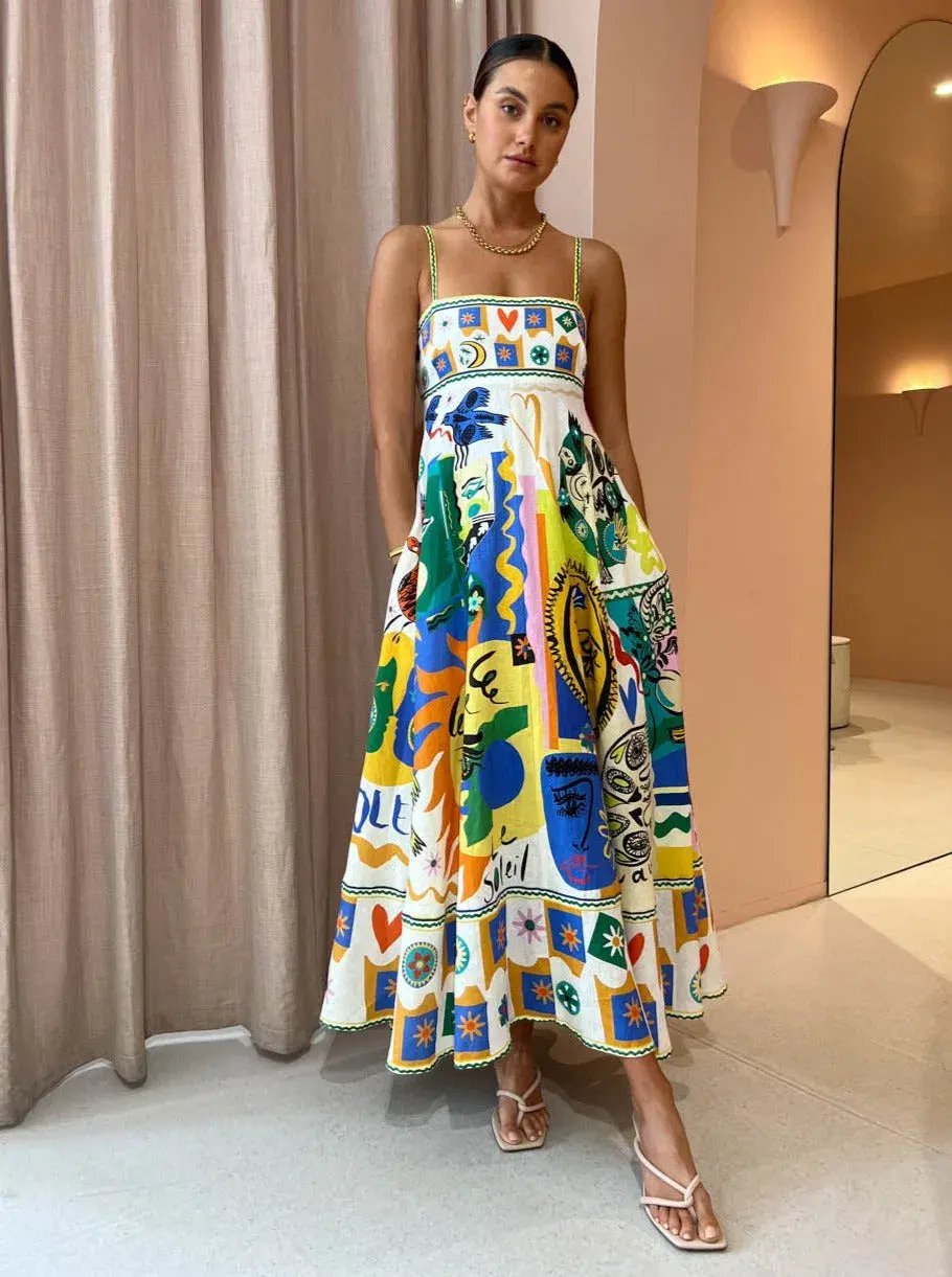 Alemais Soleil Linen Sun Dress Print Size 6 photo 3