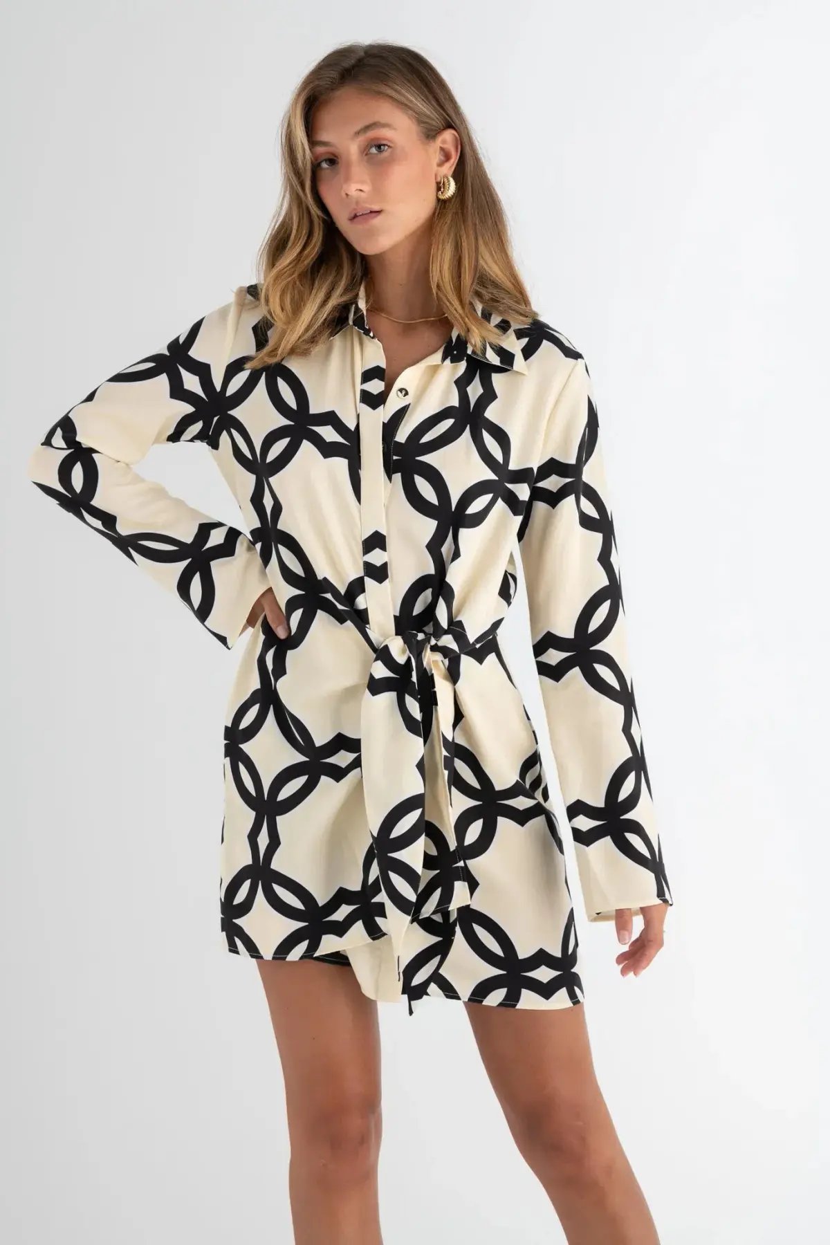 Pasduchas Covert Shirt Mini Dress Quatrefoil Print Size 14 photo 2