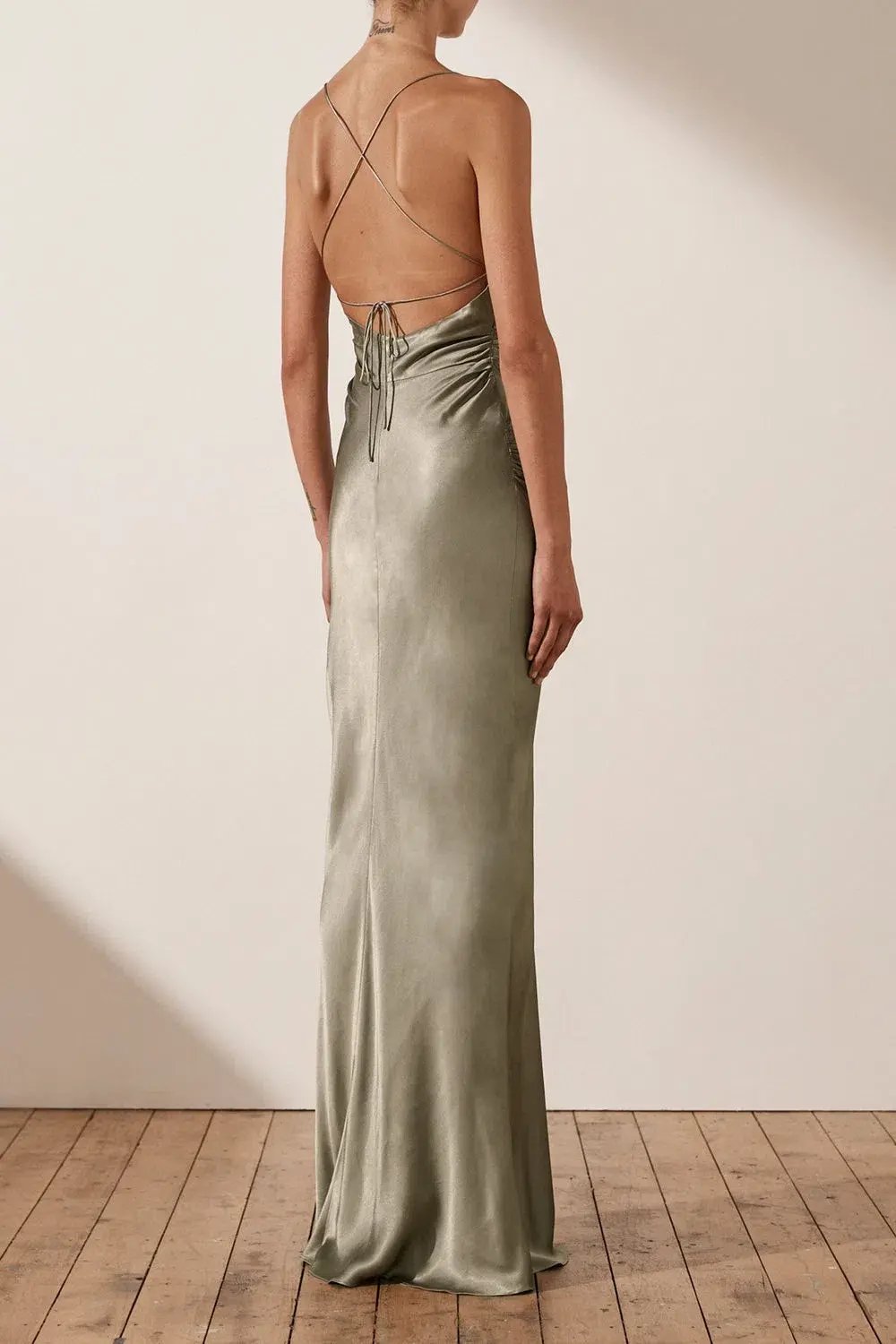 Shona Joy La Lune Backless Lace-Up Maxi Dress - Sage Green - Size 8 photo 6