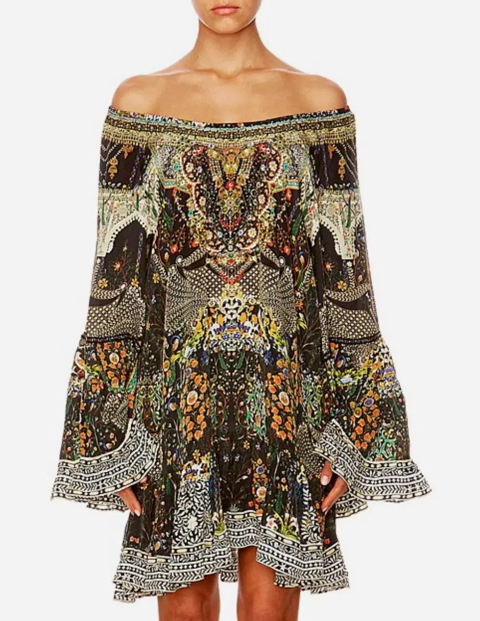 Camilla Scoop-Neck A-Line Printed Frill Mini Dress Multi Size 14/XL photo 2