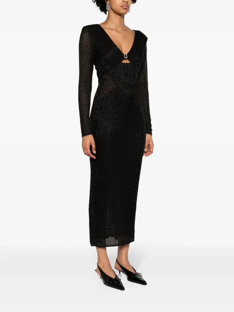 Self Portrait Beaded Mesh Midi Dress Black Size 10 photo 2