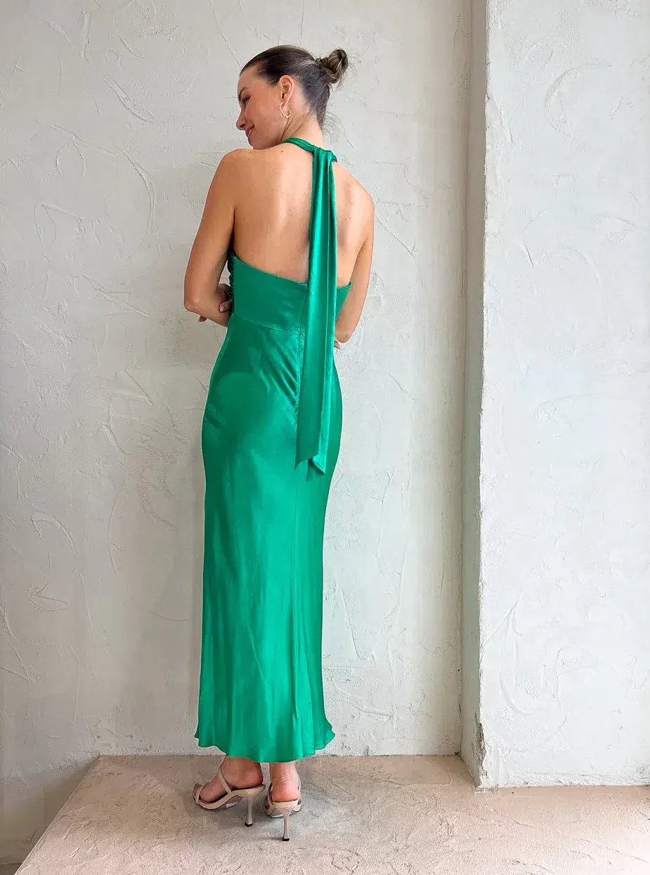 Shona Joy Lana Ruched Halter Midi Dress Tree Green Size 8 photo 4