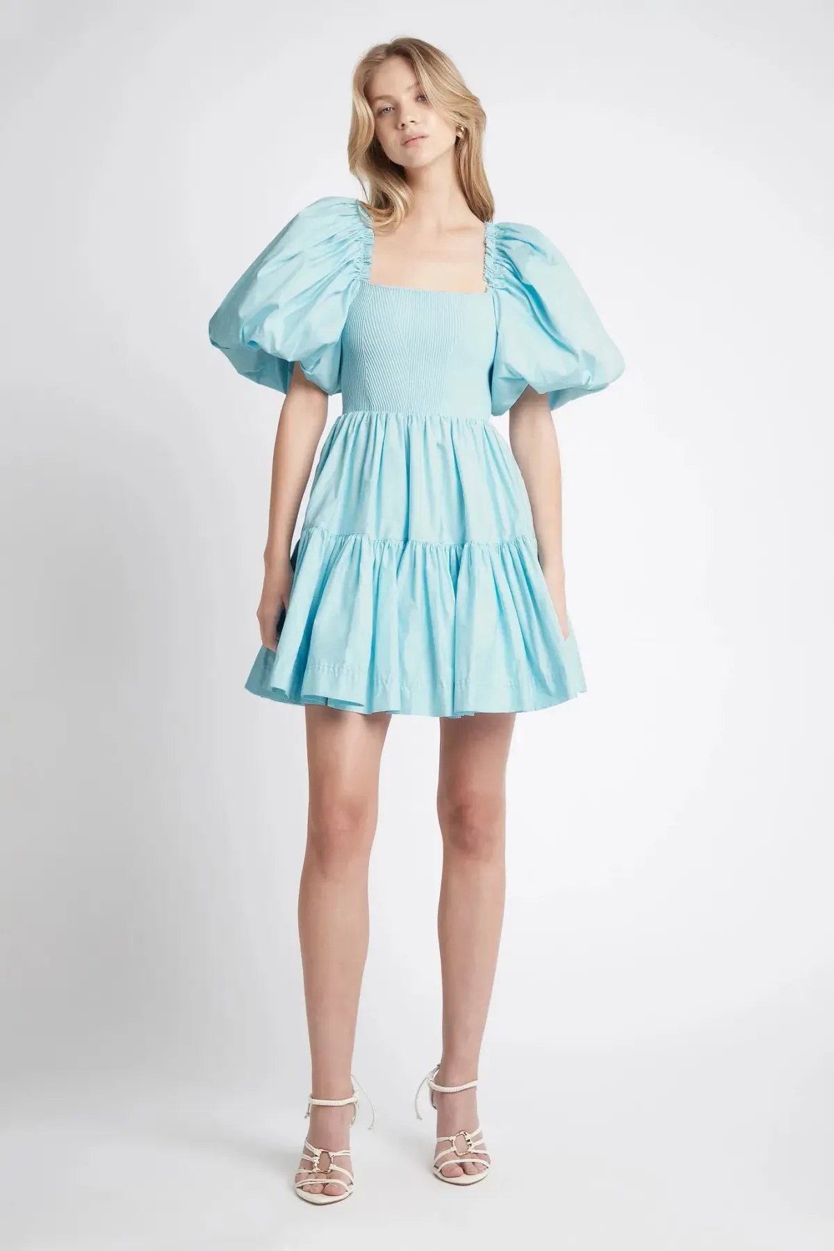 Aje Casa Puff Sleeve Knit Mini Dress Ice Blue Size 14 photo 4
