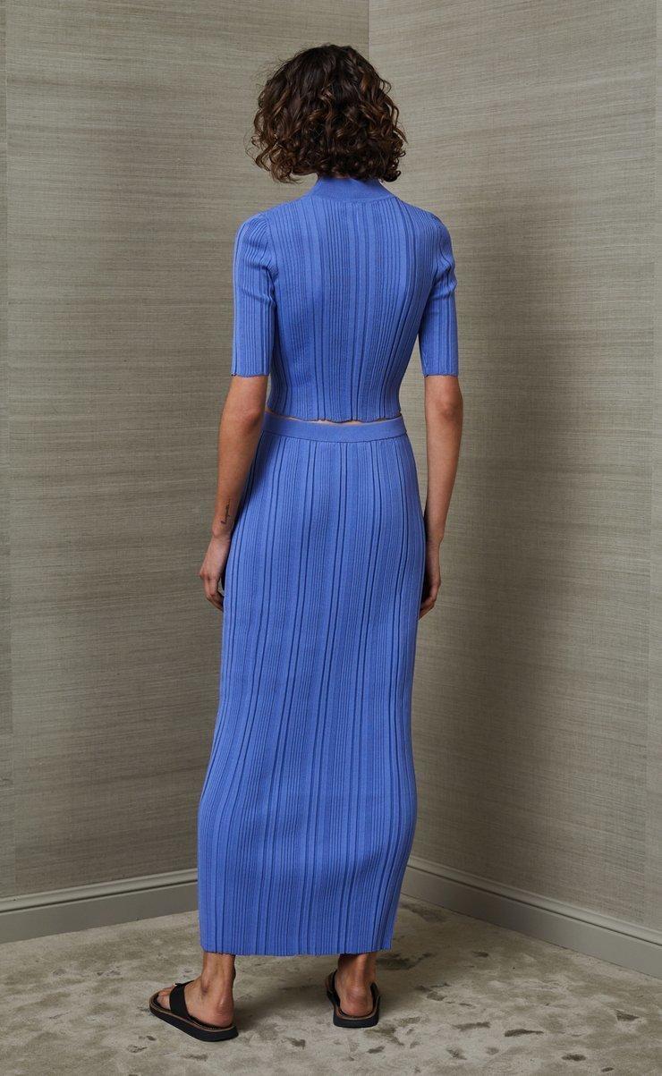 Bec & Bridge Esme Knit Crop Top & Midi Skirt Set Blue Size 8 photo 3