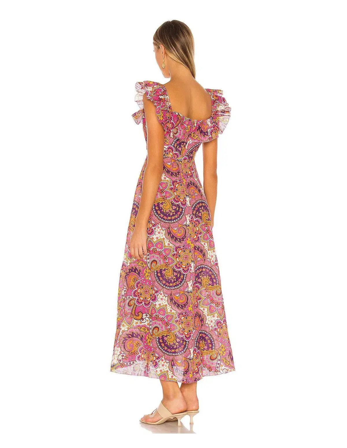 Zimmermann Fiesta Ruffle Midi Dress Print Size 12 photo 3