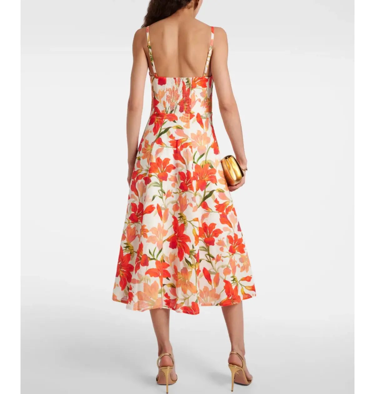 Zimmermann Tranquillity Floral Linen Midi Dress in Red Lily Print Size AU 8 photo 2