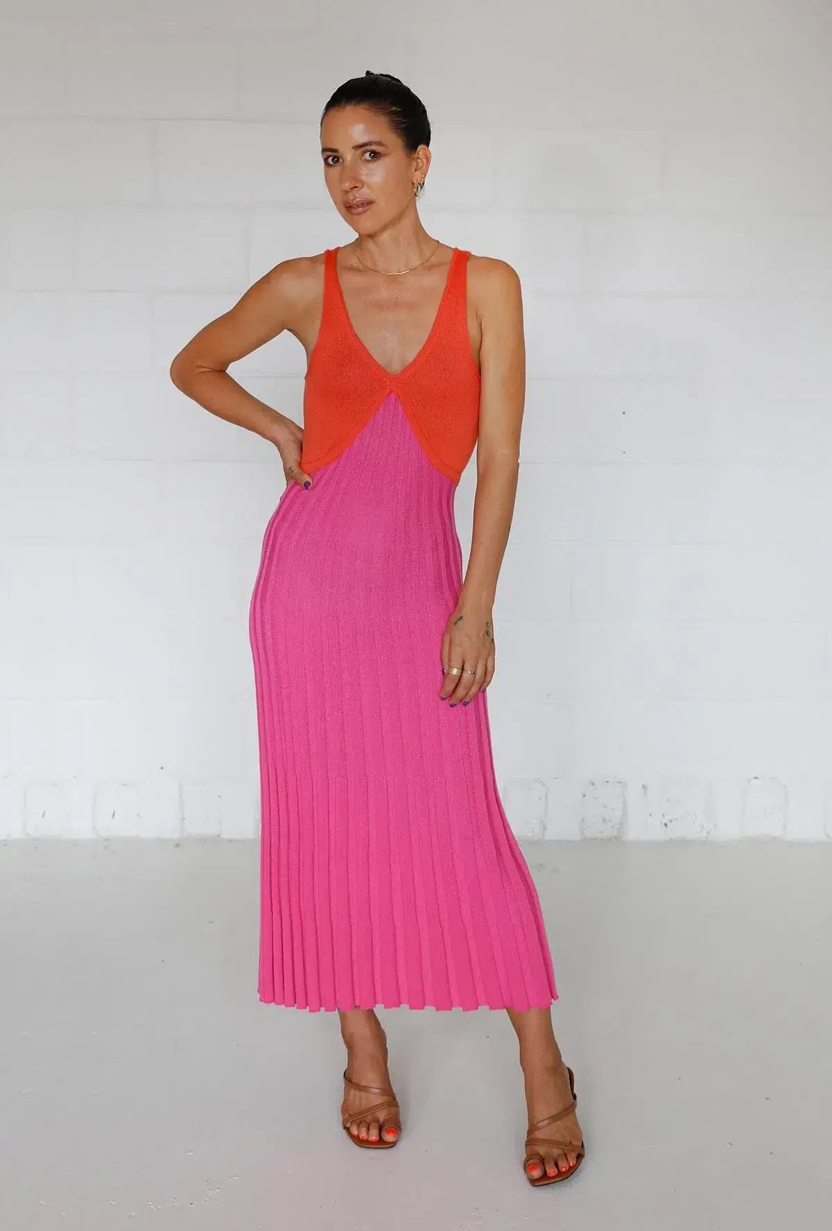 Andean Collective Tamika Dress Flamingo Flame Size S/M photo 2