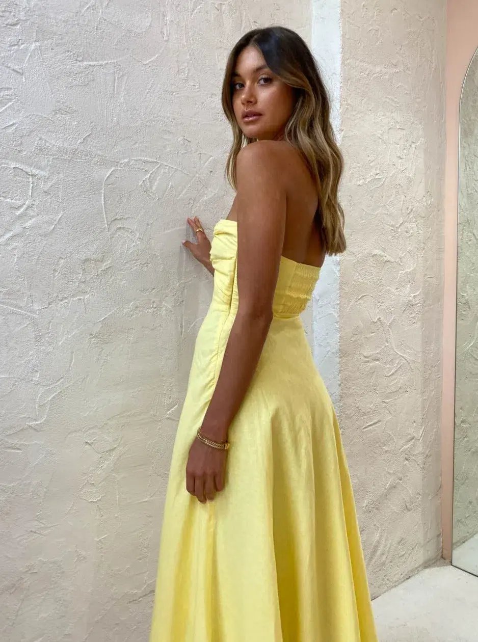 By Johnny Penelope Strapless Midi Dress Yellow Size 6 photo 2