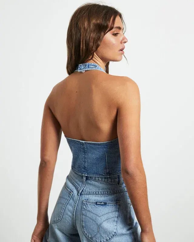 Rollas Halter Denim Vest Basette Blue Size M / AU 10 photo 3