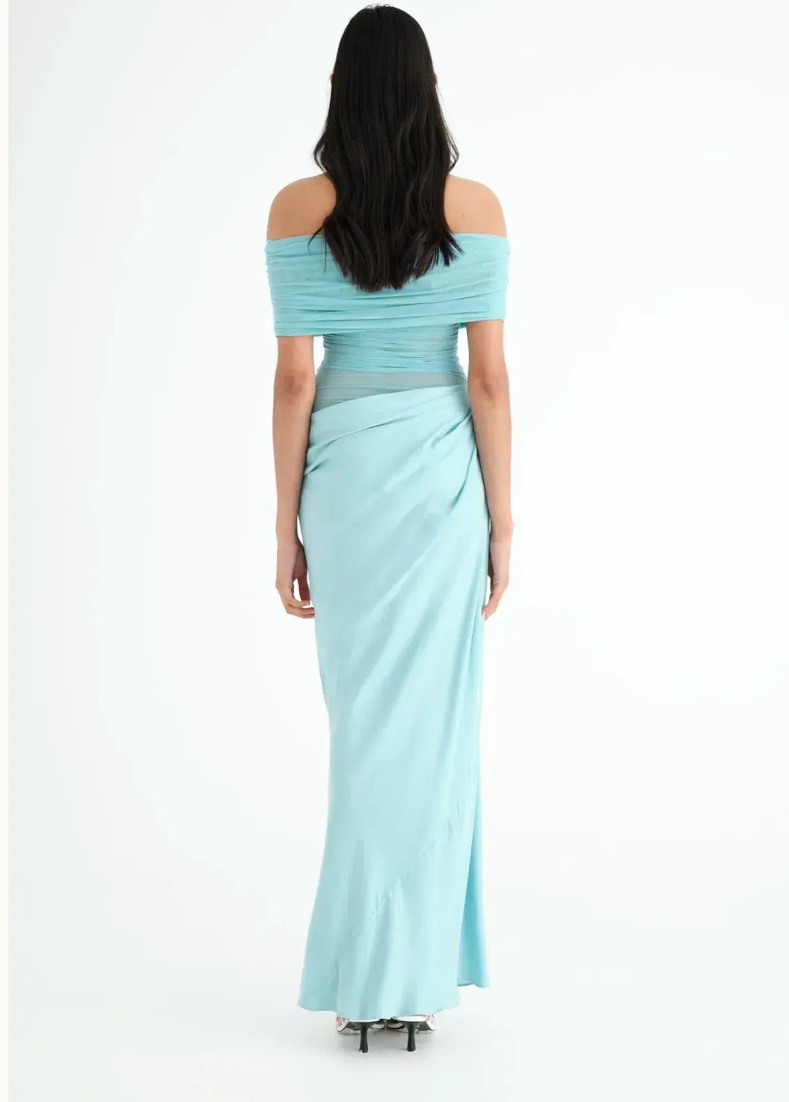 BENNI Nico Off Shoulder Maxi Dress Aquamarine Size 10 photo 3