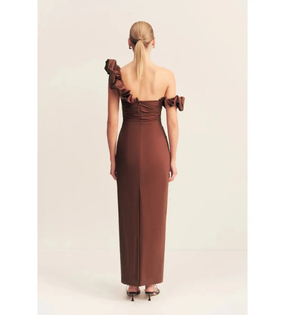 Shona Joy Cambell Ruffle Draped Maxi in Espresso Size 8 photo 4