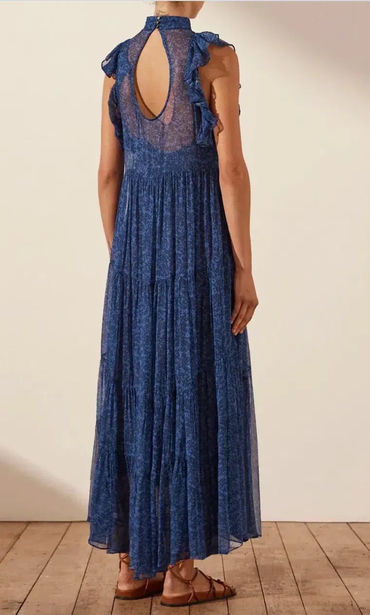 Shona Joy Saldanha High Neck Tiered Maxi Dress Blue Size 10 / M photo 3
