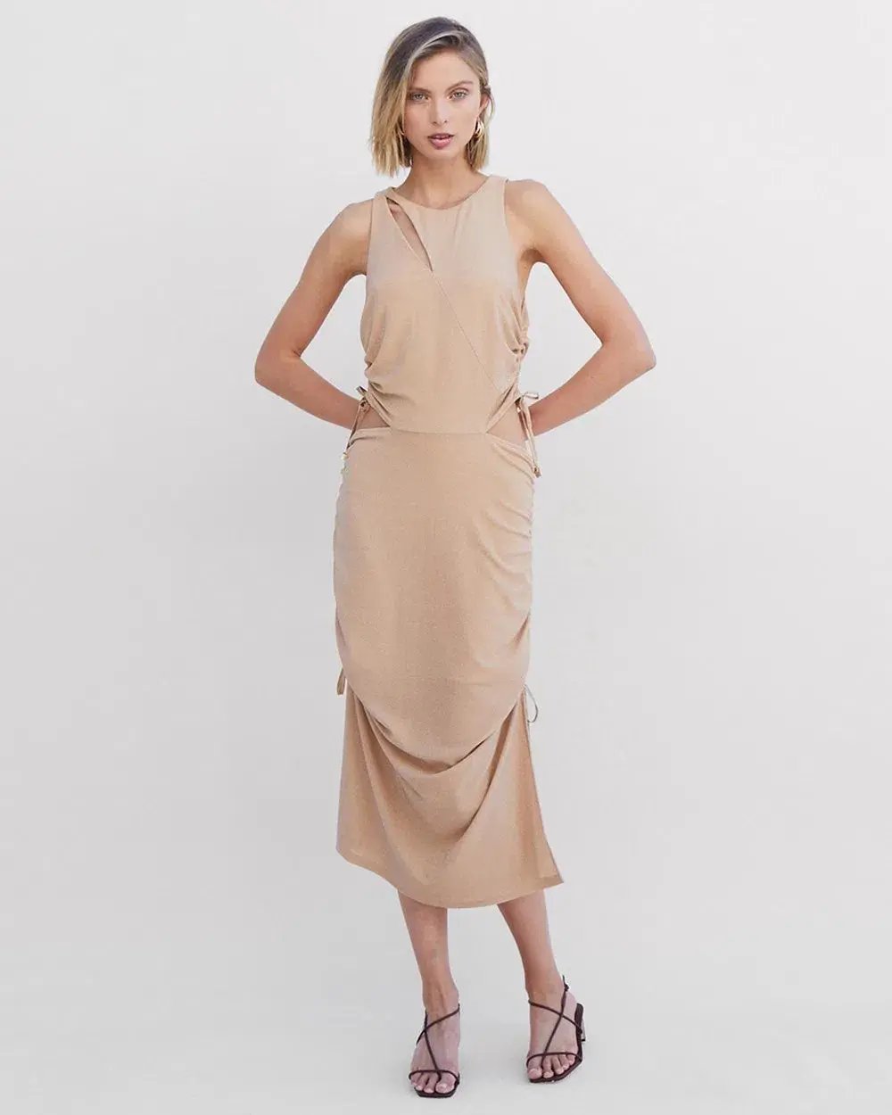 Suboo The Liz Rouched Midi Tank Dress Gold Size L / Au 12 photo 3