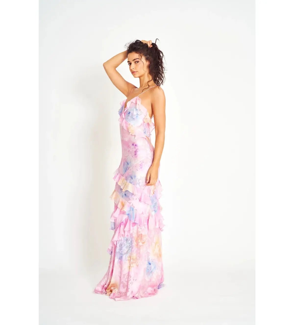 LoveShackFancy Rialto Floral Chiffon Maxi Dress Candy Sparkle Size XXS/AU 4 photo 2