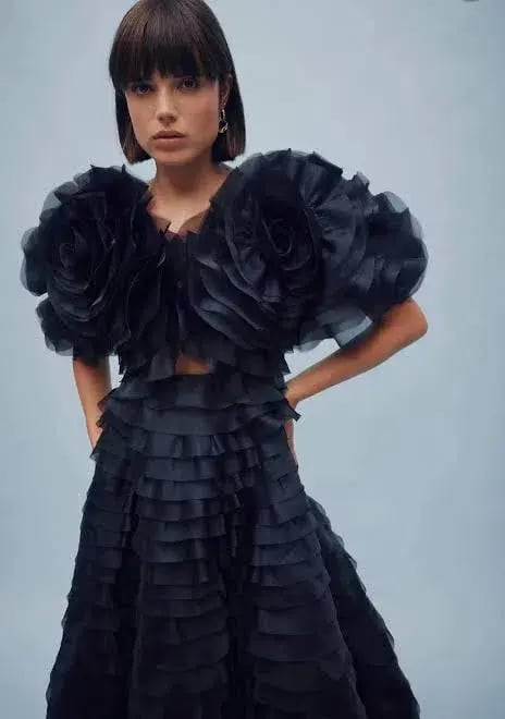 Aje Amour Ruffle Midi Dress Black Size 6 photo 4