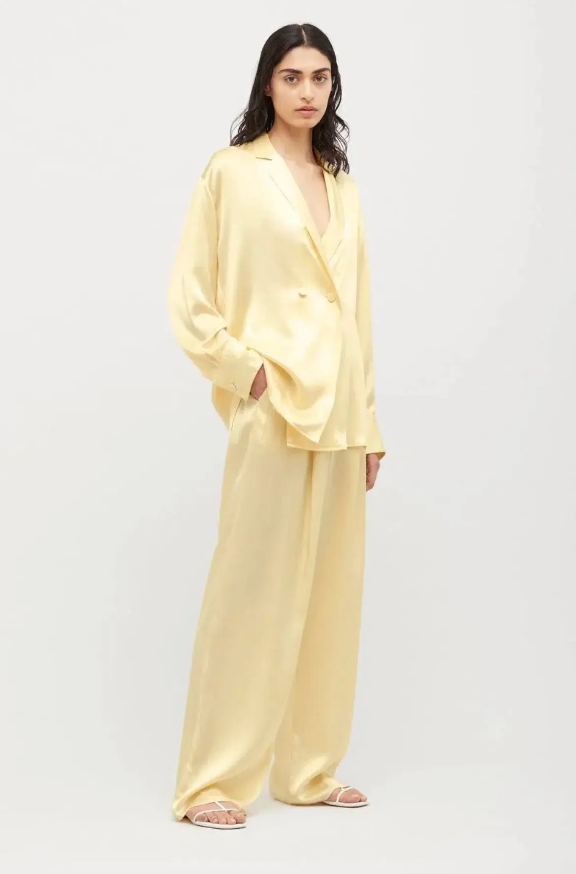 Michael Lo Sordo Relaxed Silk Boy Pant Pale Yellow Size AU 8 photo 2
