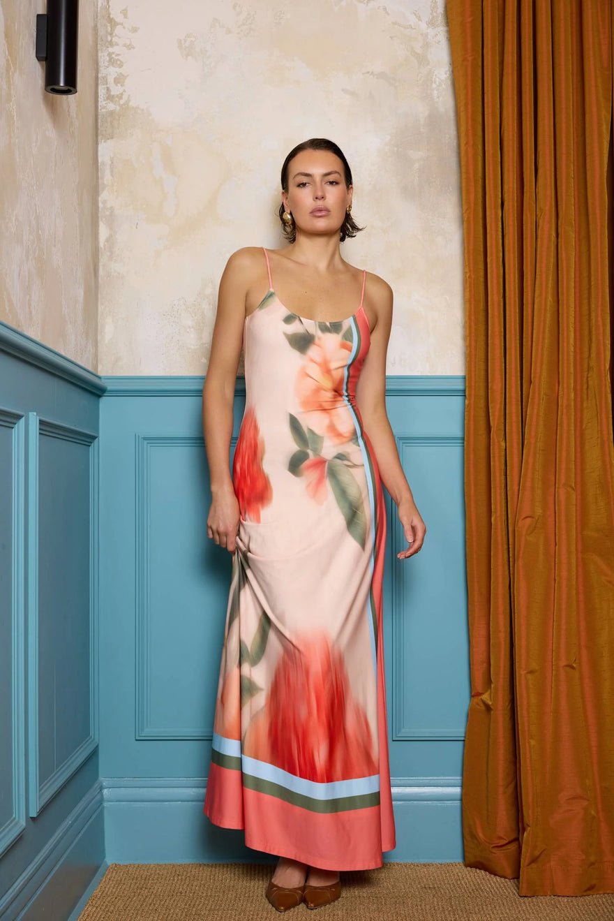 WITH HARPER LU Low Back Maxi Dress - Peach Floral photo 3