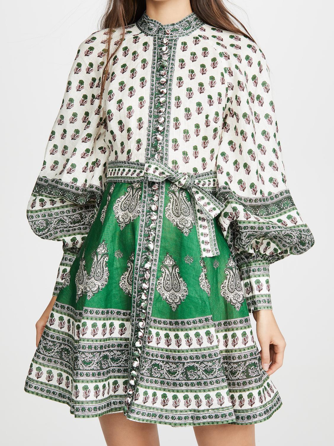 Zimmermann The Amari Emerald Buttoned Mini Dress in Green Paisley Size 6 photo 2