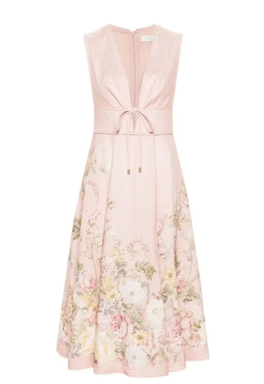 Zimmermann Waverly Plunge Midi Dress Pink Floral Size 2 (AU 12) photo 5