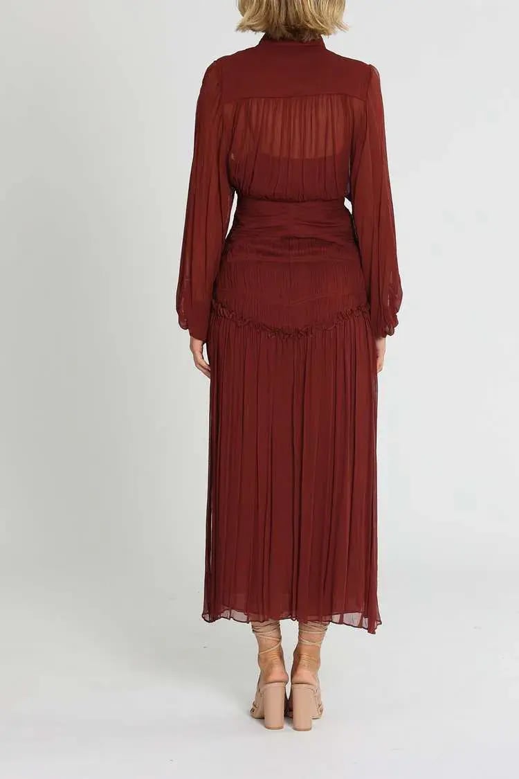 Shona Joy Safira Button Up Ruched Midi Dress Sangria Burgundy Size 6 photo 3
