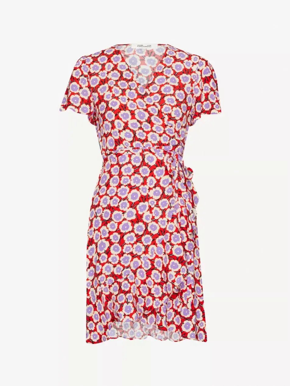 Diane Von Furstenberg Estrella Wrap Dress Red Floral Size 8 photo 2