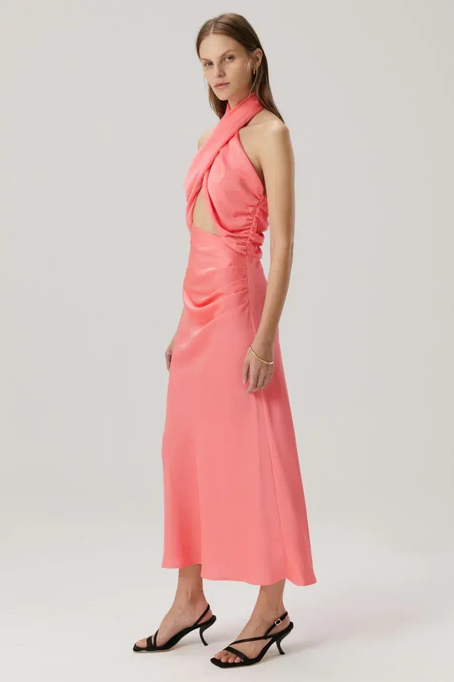 MISHA Linnea Satin Midi Dress Watermelon Pink Size 8/S photo 2
