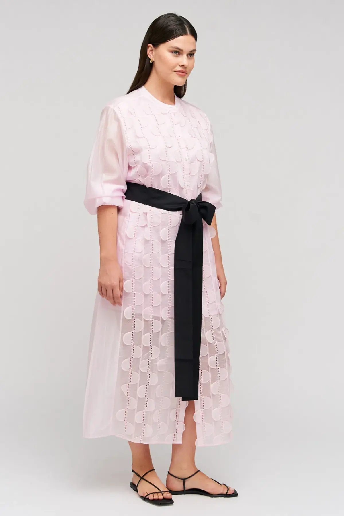 Oroton Scallop Lace Shirt Midi Long Sleeve Dress Pink Rose Size AU 16 photo 8