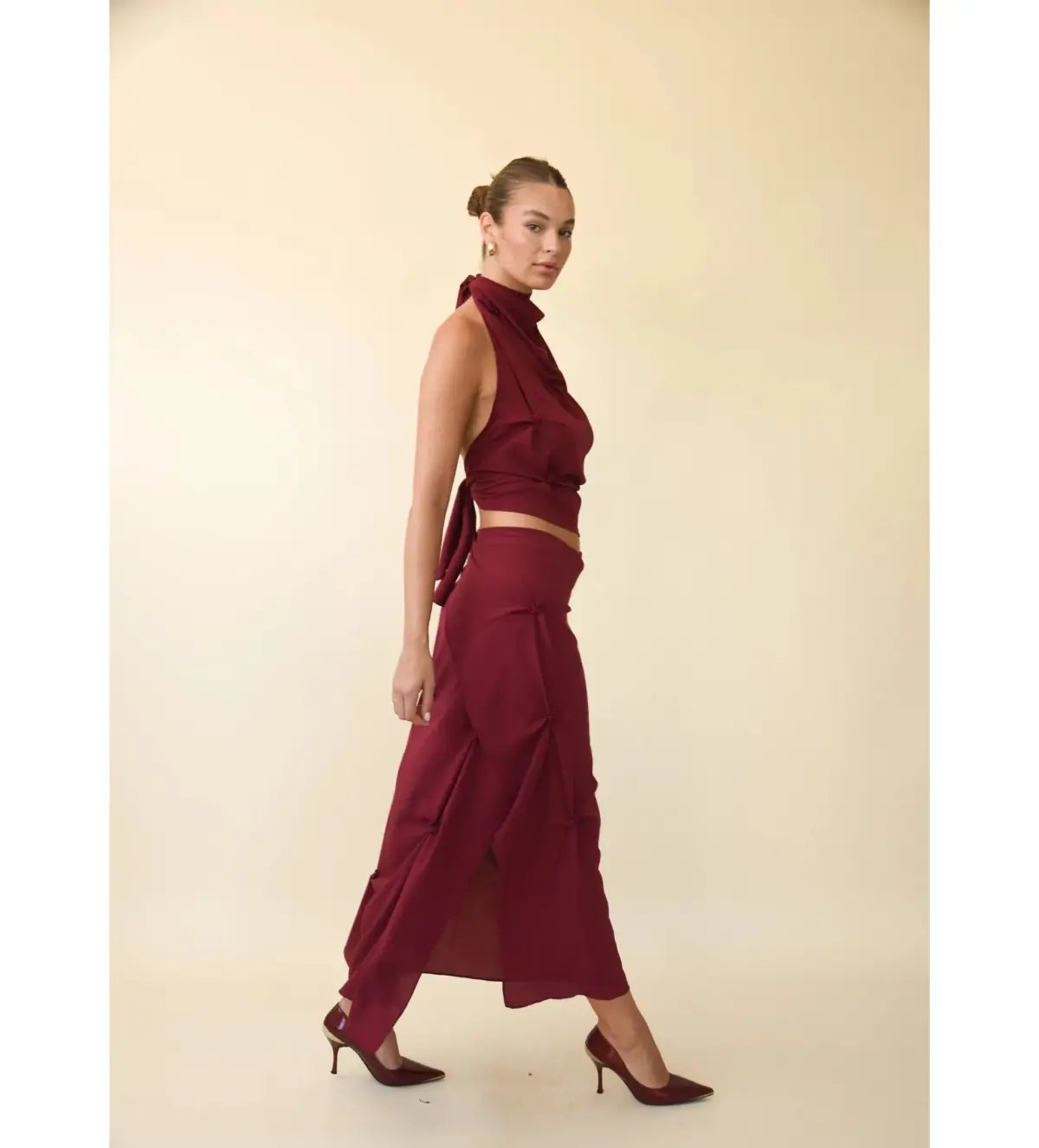 Koster Kulture Marbella Halter Top and Midi Skirt Set Wine Size M/AU 10 photo 2