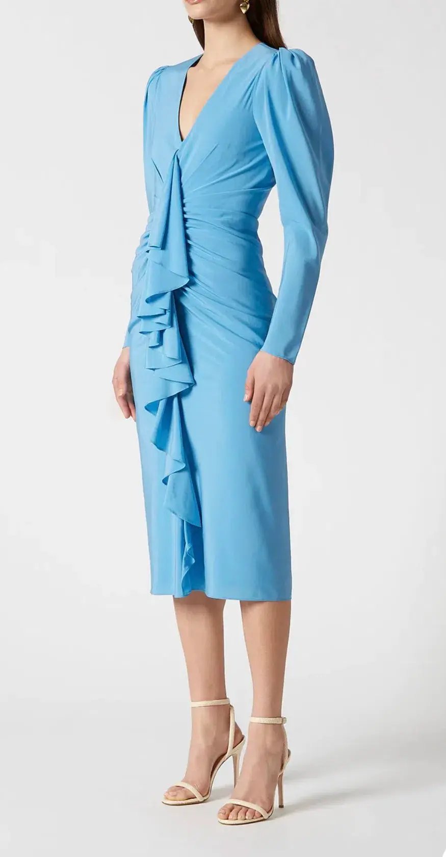 Scanlan Theodore Silk Drape Sleeve Dress Blue Size 8 photo 2