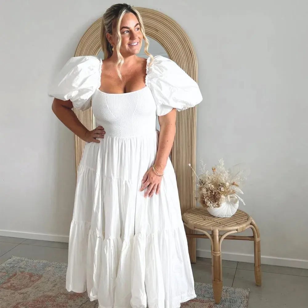 Aje Casa Puff Sleeve Midi Dress Ivory Size 16 photo 3