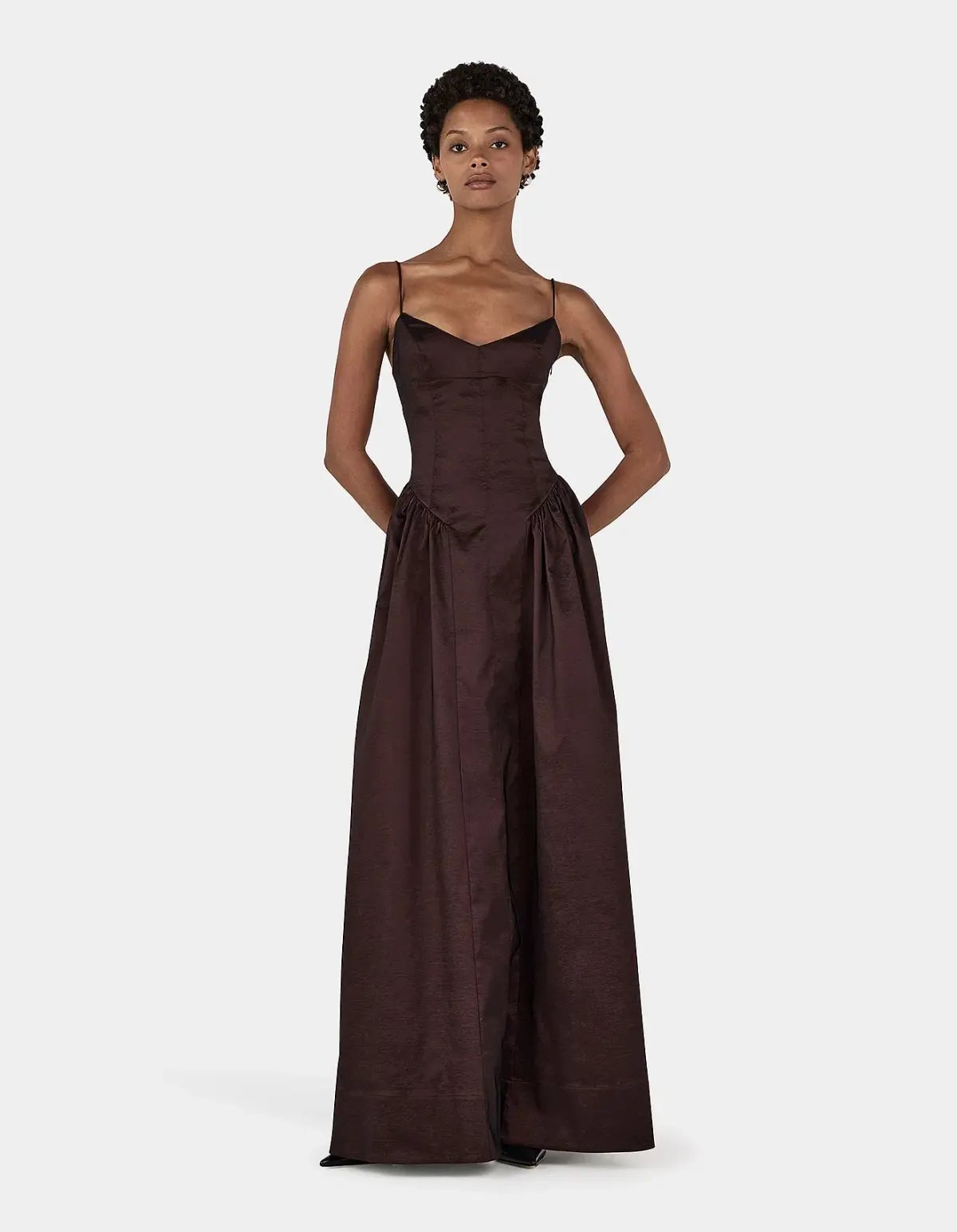 Hansen and Gretel Bellini Taffeta Floor Length Gown in Chocolate Brown Size 6/XS photo 4