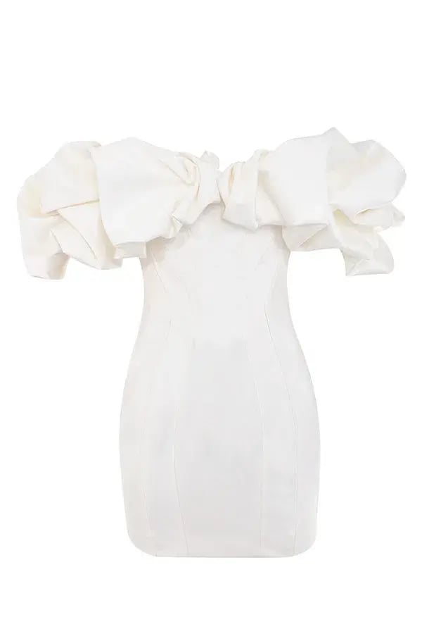House of CB Selena Ivory Satin Ruffle Strapless Mini Dress White Size M / Au 10 photo 4