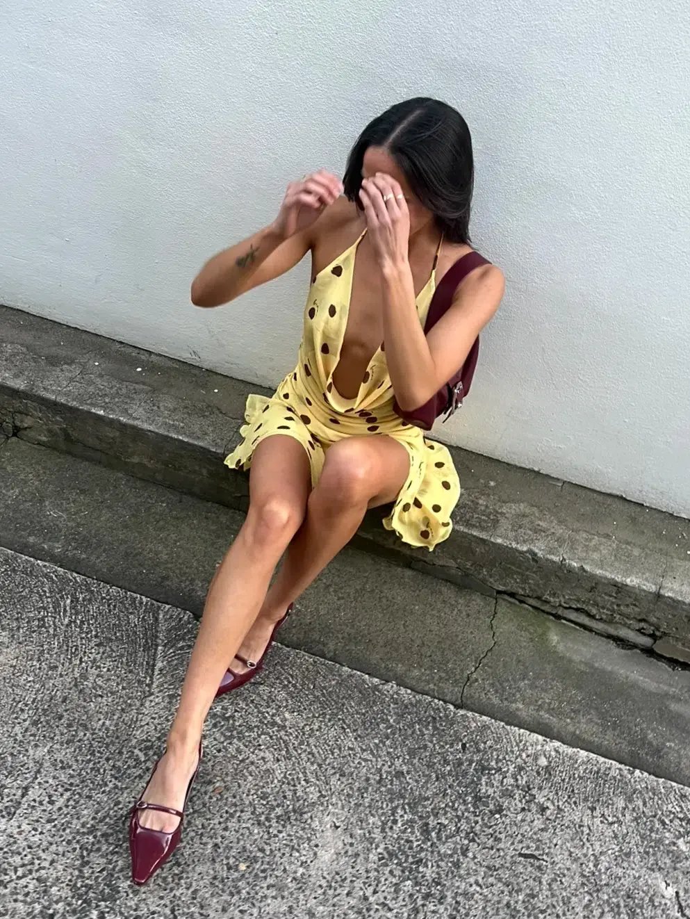 BENNI Harlow Polka Halter Dress Yellow Size 8 photo 2