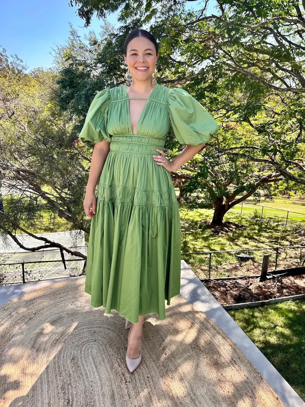 Aje Fallingwater Pintuck-pleated Cotton Midi Dress Khaki Size 12 photo 5