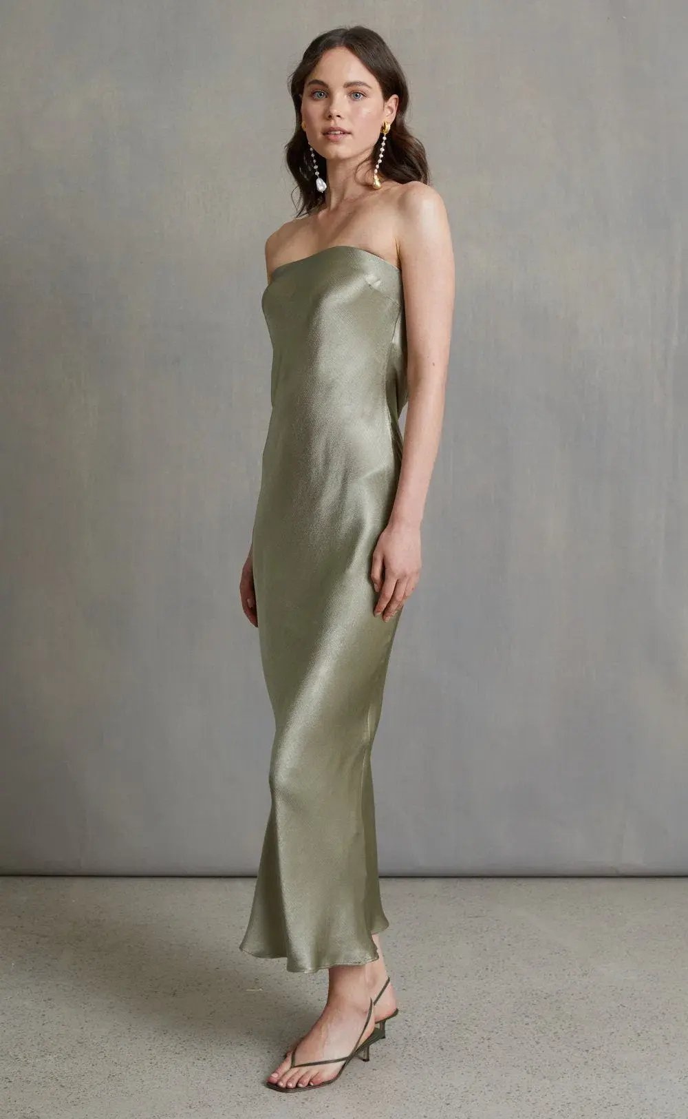 Bec & Bridge Moon Dance Strapless Dress in Sage Green Size 12 photo 2