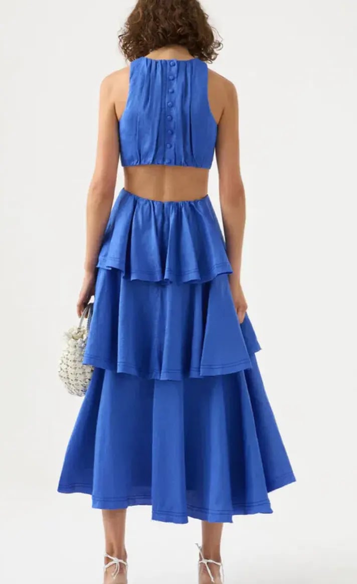 Aje Wave Cut Out Ring Midi Dress Marine Blue Size 8 photo 3