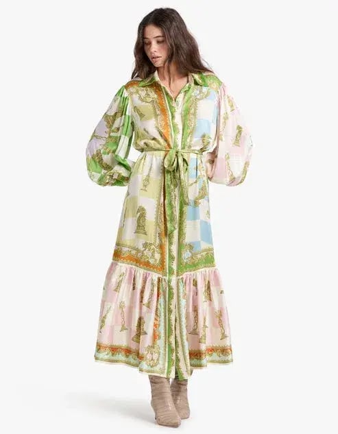 Alemais Checkmate Silk Shirtdress Maxi Dress Multi Print Size 14 photo 2