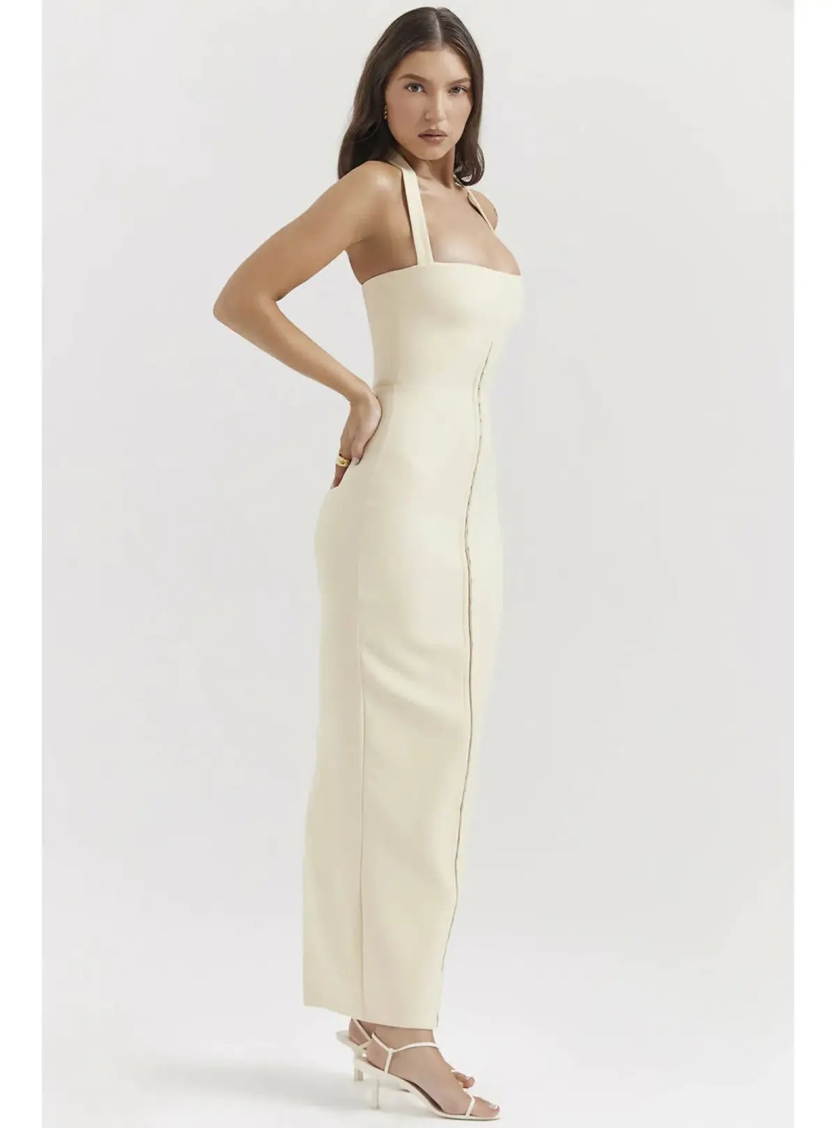 House Of CB Mia Halter Maxi Dress Yellow Size AU 8 photo 2